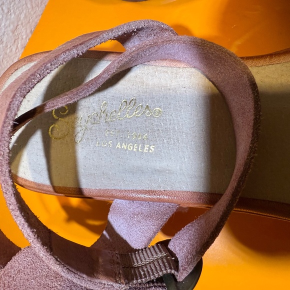 SEYCHELLES Monogram Flatform Brown Pebbled Leather Sandals Size 8.5 - Picture 4 of 12